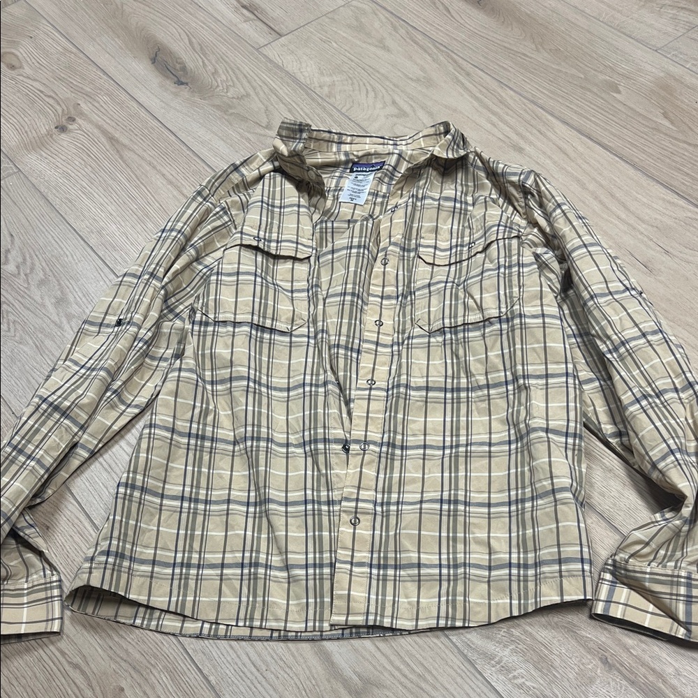 Patagonia Beige and Black Plaid Shirt